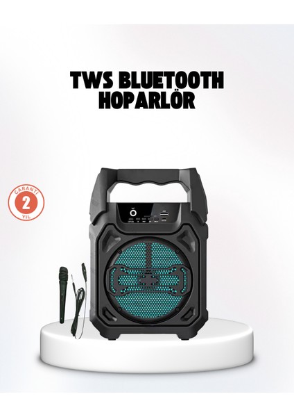 Taşınabilir 6.5” Bluetooth Hoparlör USB Tf Kart Mikrofonlu Şarjlı Sistem