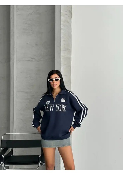 Yarım Fermuarlı Newyork Yazılı Sweat modelleri