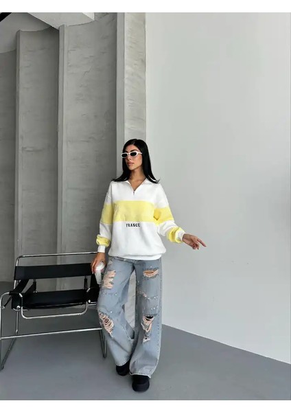 Yarım Fermuar Ikı Renklı Sweat