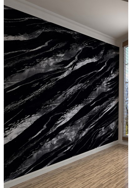 Siyah Gri Soyut Desenli Fırça Darbeli Tek Parça Tekstil Duvar Kağıdı