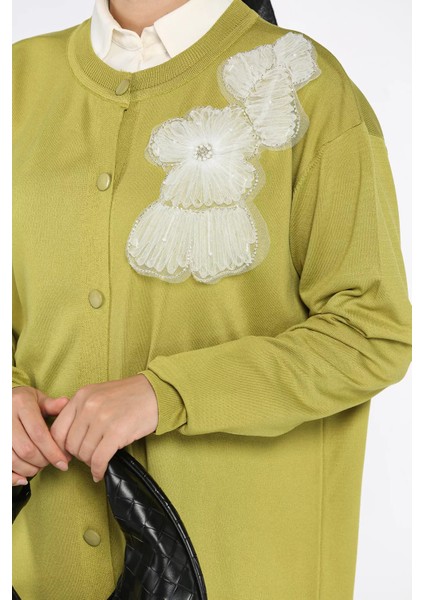 Çiçek Figürlü Ön Düğmeli Tesettür Triko Hırka (S-M-L-Xl Beden Uyumludur.) P-00018076 fırsatları