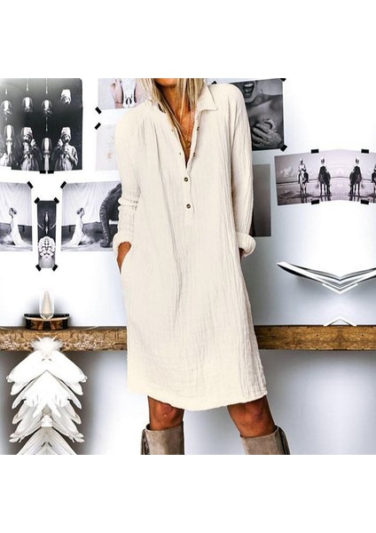 Günlük Rahat Baharlık Salaş Gömlek Yaka Elbise fiyatları