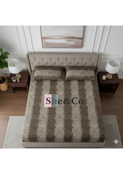 Çift Kişilik Lastikli Çarşaf Seti- Leopar