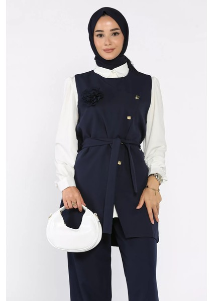 Aksesuarlı Gömlek Yelek Pantolon Tesettür Üçlü Takım P-00017904 modelleri