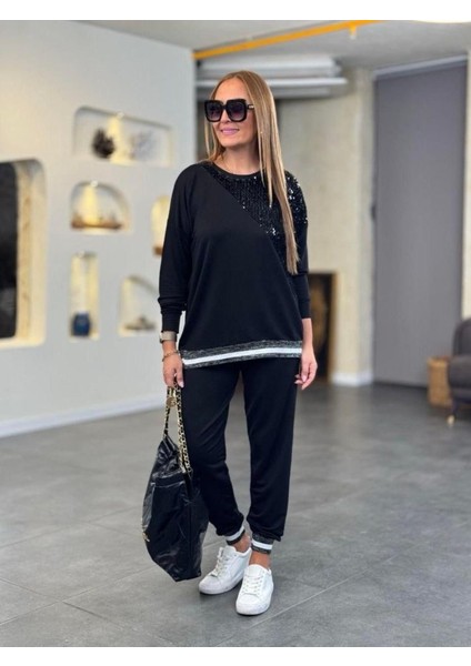 Kadın Modal Kumaş Payetli Sim ve Ribanalı Detay Ikili Takım fırsatları