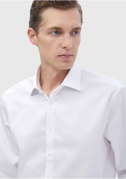 Beyaz Düz Regular Fit Dokuma Klasik %100 Pamuk Gömlek modelleri