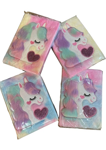 Unicorn Desenli Tüylü Defter