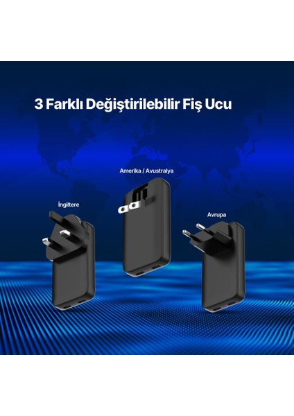 Smartcharger Trio Gan 65W Pd Avrupa-Ingiltere-Amerika/avustralya Uluslararası 2SCG06S modelleri