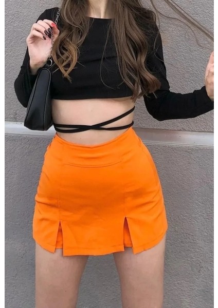 24 Grup Turuncu Mini Yırtmaçlı Şort Etek fiyatları