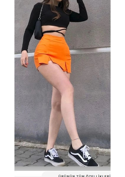 24 Grup Turuncu Mini Yırtmaçlı Şort Etek modelleri