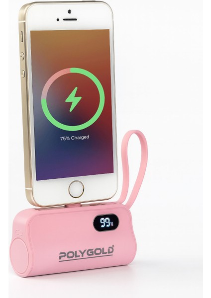 Digimonster K13 | 5000MAH Taşınabilir Powerbank | Hızlı Şarj | Usb, Type-C, Lightning Uyumlu- Pembe