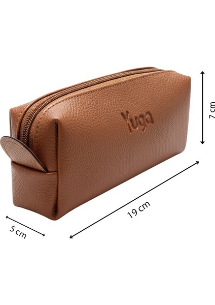 Tek Gözlü Suni Deri Kalem Çantası Taba