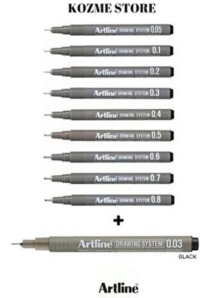 Drawing System Teknik Çizim Kalemi 10'lu Set Suya Dayanıklı Pigment Mürekkepli fiyatları