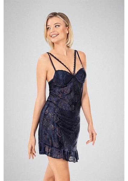 Lacivert Dantel Işlemeli 2'li Sabahlık Takımı fiyatları