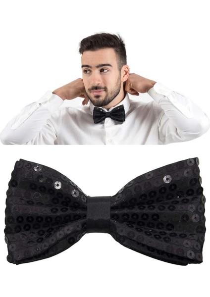 Bfs Gece Işıltısı Siyah Payetli Pullu Papyon 7x2 cm