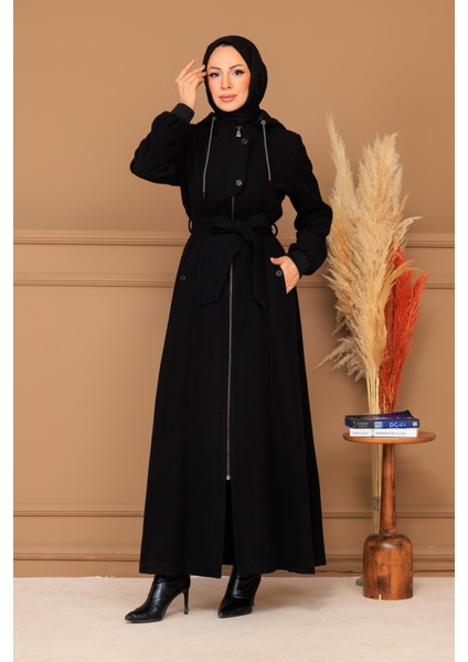 Kışlık Kadın Kaşe Pardesü Kapşonlu 58008