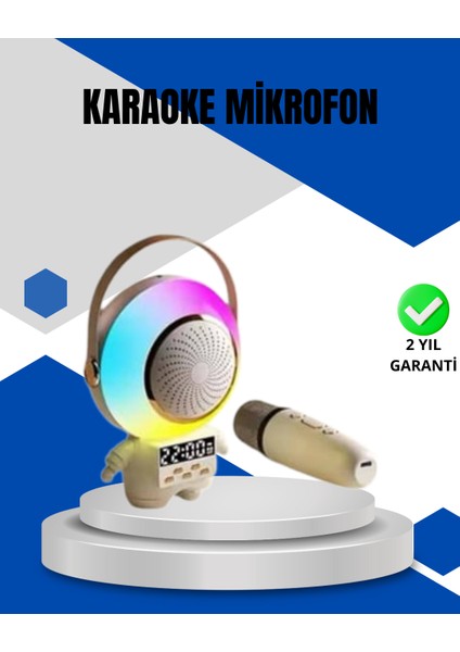 Kablosuz Mikrofonlu Astronot Tasarım Bluetooth Speaker Karaoke