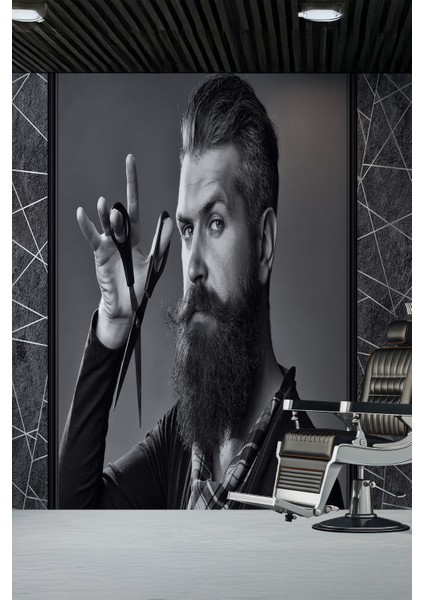 Siyah Beyaz Karizmatik Berber Portreli Tekstil Duvar Kağıdı