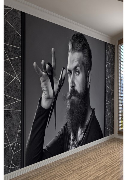 Siyah Beyaz Karizmatik Berber Portreli Tekstil Duvar Kağıdı fiyatları