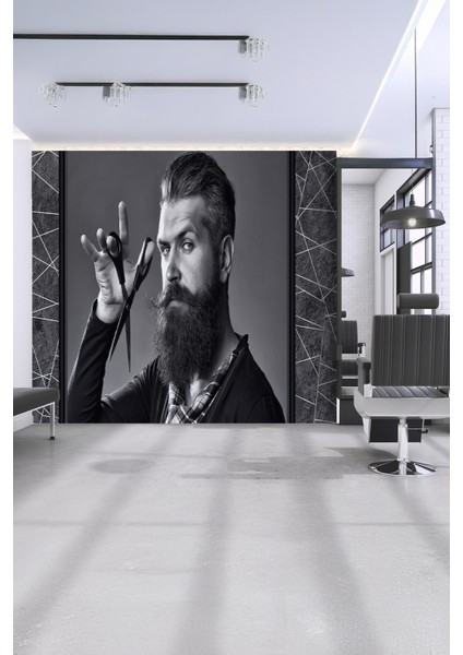 Siyah Beyaz Karizmatik Berber Portreli Tekstil Duvar Kağıdı modelleri