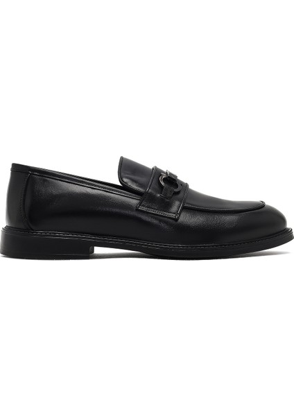 Erkek Siyah Tokalı Deri Loafer 25WFD664018