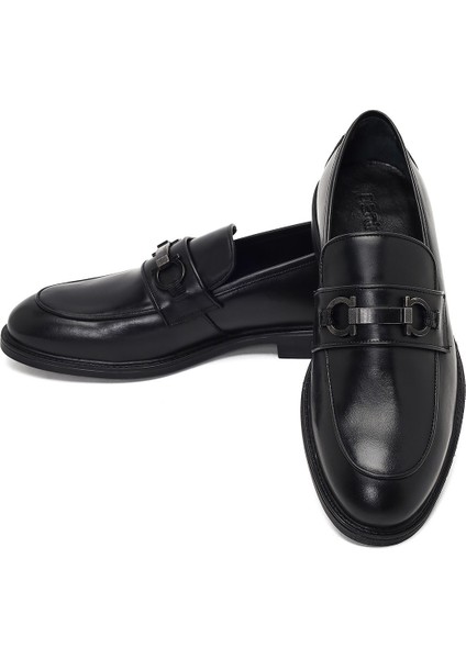 Erkek Siyah Tokalı Deri Loafer 25WFD664018