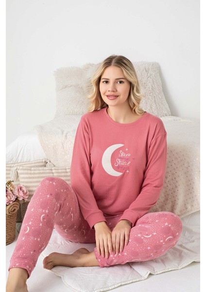 Kadın Bisiklet Yaka Düğmesiz Kışlık Termal Bilek Manşetli Jogger Uzun Kol Cepli Pijama Takımı fırsatları