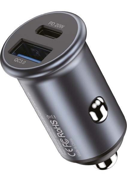 Araç Çakmak USB + Type-C Dönüştürücü Şarj Aleti Soketi ( 20W Hızlı Şarj Desteği - Oto Şarj Kesme )