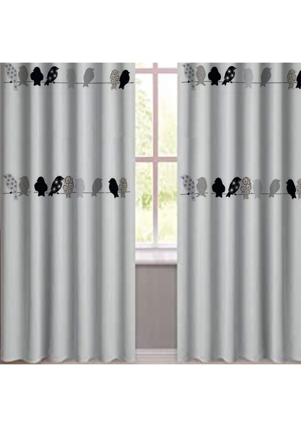 Milimalist Kuş Desen Baskılı Gri Renk Karartma Blackout Fon Perde ( Pilesiz ) fırsatları