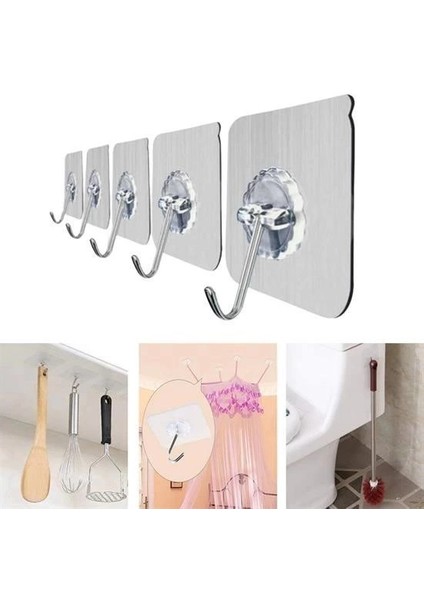 Bfs Süper Güçlü Yapışkanlı Suya Dayanıklı Şeffaf Askı 5li Set Yeniden Kullanılabilir Kancalar