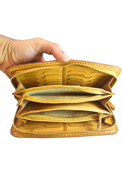 El Yapımı (HANDMADE) Çok Bölmeli Hakiki Deri Kadın Cüzdan Isfahan 40020