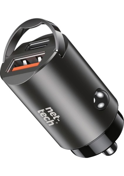 Araba Araç Telefon 2li Hızlı Siyah Şarj Aleti Şarj Soketi Girişli Type-C + USB 2 Girişli 30W Güvenli