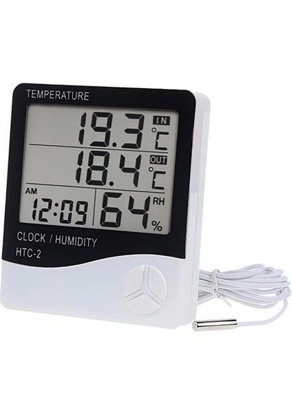 Bfs Iç ve Dış Ortam Sıcaklığını Ölçebilen LCD Ekran Saat Göstergeli Alarmlı Nem Ölçer Termometre