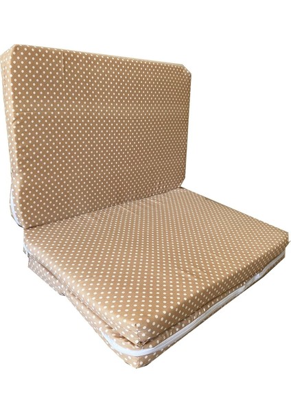 Katlanır Çocuk Yatağı Sünger Yatak Çocuk Oyun Minderi 60X120-4 cm Kahverengi Puantiyeli