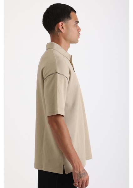 Omuz Çoban Dikiş Detaylı Double Pike Kumaş Loose Fit Erkek Polo Yaka Tişört fiyatları
