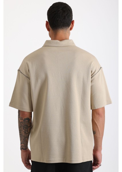 Omuz Çoban Dikiş Detaylı Double Pike Kumaş Loose Fit Erkek Polo Yaka Tişört modelleri