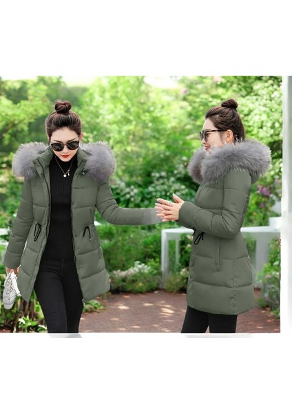 Kışlık Orta Boy Kapüşonlu Kürklü Şişme Mont modelleri