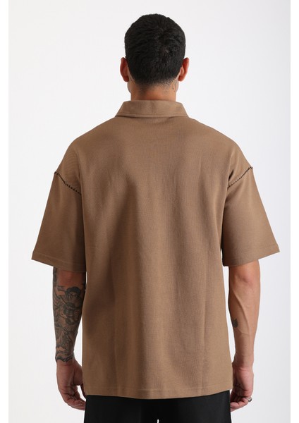 Omuz Çoban Dikiş Detaylı Double Pike Kumaş Loose Fit Erkek Polo Yaka Tişört modelleri