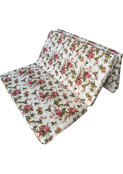Çift Kişilik Katlanır Yer Yatağı ve Sünger Yatak Katlanır Minder Yatak 120X195X8 Cm-Ingiliz Gülü