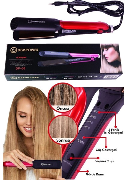 4 Kademeli Profesyonel Saç Düzleştirici ve Kıvırıcı Demir, Pembe, 220°C fırsatları