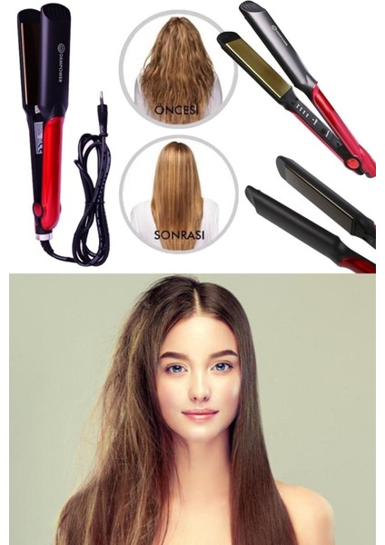 4 Kademeli Profesyonel Saç Düzleştirici ve Kıvırıcı Demir, Pembe, 220°C