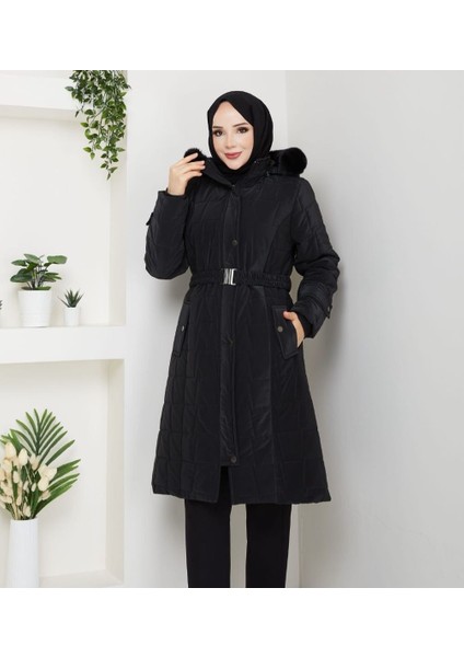 Durugül Kadın Büyük Beden Nova Kumaş Ara Boy Kapitone Mont