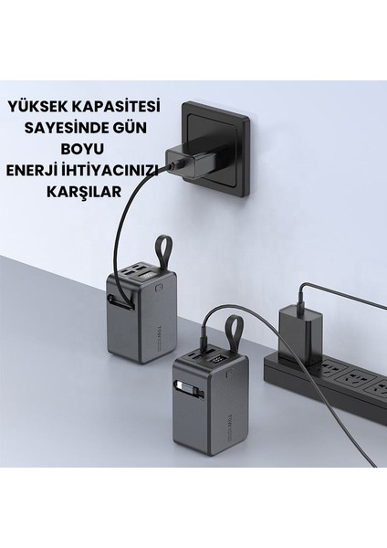 20000 Mah 70W Süper Hızlı Şarj Powerbank – Dahili Type-C Kablo, Çoklu Çıkış, LED Ekranlı Taşınabilir Şarj Cihazı modelleri