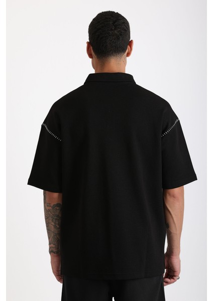 Omuz Çoban Dikiş Detaylı Double Pike Kumaş Loose Fit Erkek Polo Yaka Tişört modelleri