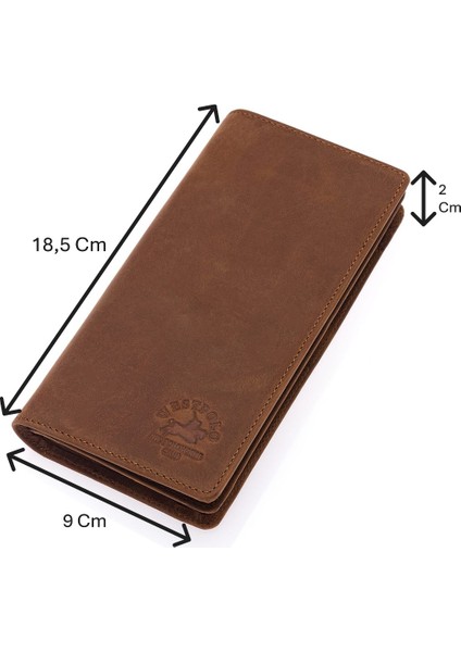 Rocco Eskitme Hakiki Deri Bol Kart Bölmeli Unisex Uzun Cüzdan - G2 Taba