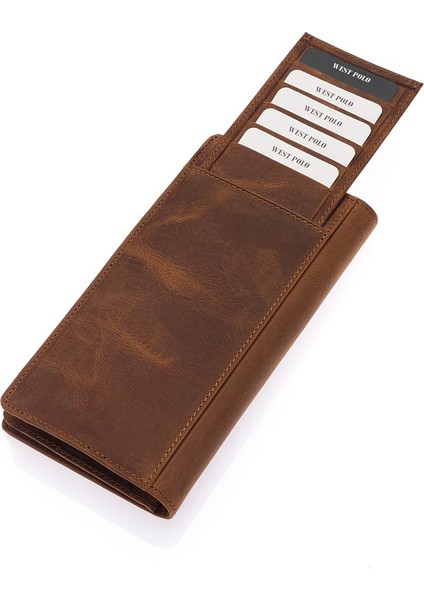 Rocco Eskitme Hakiki Deri Bol Kart Bölmeli Unisex Uzun Cüzdan - G2 Taba modelleri
