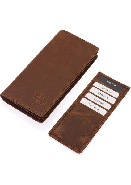 Rocco Eskitme Hakiki Deri Bol Kart Bölmeli Unisex Uzun Cüzdan - G2 Taba fırsatları