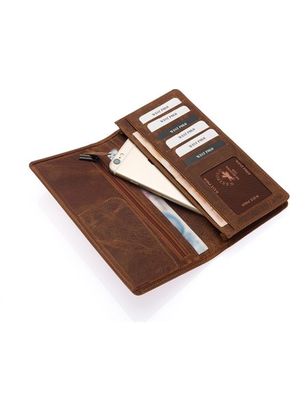 Rocco Eskitme Hakiki Deri Bol Kart Bölmeli Unisex Uzun Cüzdan - G2 Taba indirimleri