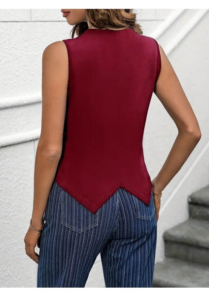 Kadın Sıfır Kollu V Yakalı Önden Düğmeli Atlas Yelek fiyatları