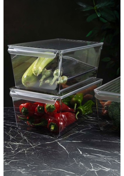 Kapaklı Buzdolabı Düzenleyici Meyve Sebze Saklama Kabı Organizer 4'lü Set 7 L - 4,5 L - 3 L - 2 L fiyatları